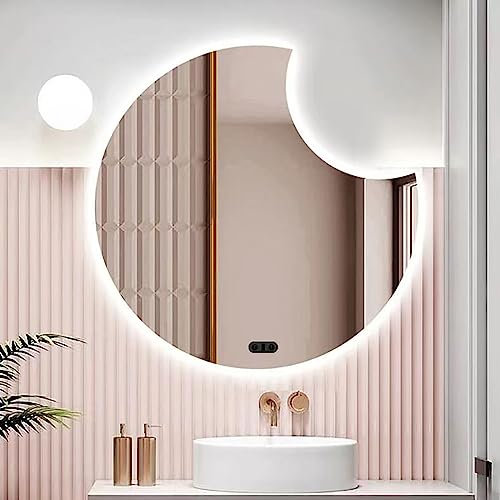 Specchio da parete a LED a forma di mezzaluna irregolare con luce, luce a 3 colori + luminosità regolabile, specchio da bagno retroilluminato asimmetrico, specchio cosmetico con il