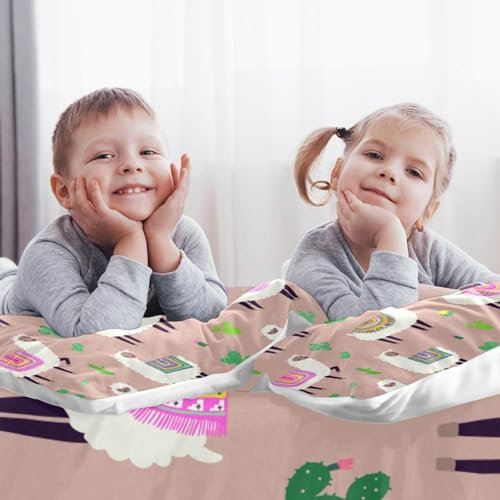 Kings Bettbezug-Set, niedliches Lama-Alpaka-Kaktus, 3-teilig, ultraweiches Steppdecken-Set, 1 Bettbezug mit 2 Kissenbezügen, Reißverschluss und 4 Eckbänder