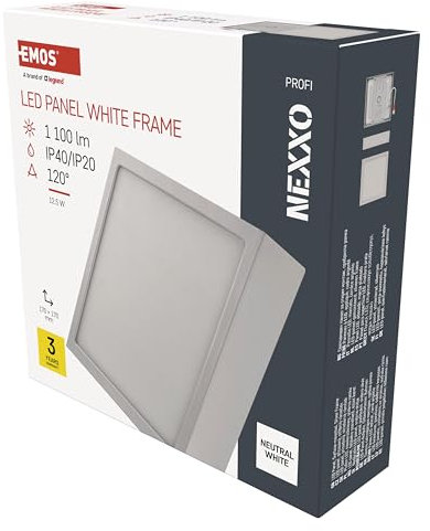 EMOS LED Panel 12,5 W, quadratische 1100 lm Deckenleuchte, Wandleuchte 17 x 17 cm, ersetzt 75W Glühbirne, Lichtfarbe neutralweiß 4000K, inkl. LED-Treiber, Leuchtdauer 30000 St.