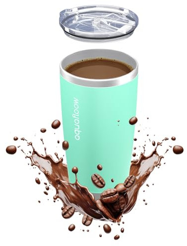 Aquafloow Thermobecher Doppelwand Isoliert aus Edelstahl 500 ml, Kaffeebecher to Go mit Auslaufsicherem Deckel | Wiederverwendbar, für Unterwegs, Camping, Fahrrad, Outdoor – Minze
