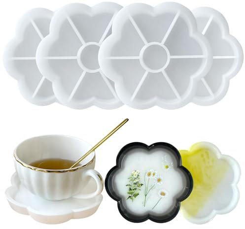 Midnadiy Lot de 4 moules en résine - Moules en Silicone durables pour résine époxy, jesmonite terrazzo, béton, plâtre (Plateau à Fleurs)