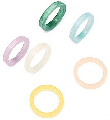 XINGLIDA 6-teiliges Set aus koreanischen Vintage-Ringen aus Kunstharz, geometrisch, bunt, runde Ringe für Damen und Mädchen, einfacher Schmuck, Geschenk für Damen, Size reference picture, Harz