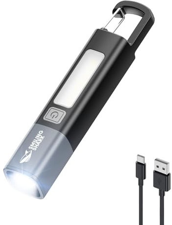 Smiling Shark Taschenlampe, G1 Extrem Hell LED Taschenlampe Aufladbar mit Seitenlicht & 3 Modi & Zoombar Wasserdicht 2-In-1 Mini Taschenlampen Mit Haken Für Wander/Notfälle/Camping, Schwarz