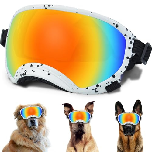 Große Hundesonnenbrille, Hundeschutzbrille mit verstellbarem Riemen und UV-Schutz, Winddichte Hundewelpen-Sonnenbrille, geeignet für mittelgroße bis große Hunde, Augenschutz für Hunde