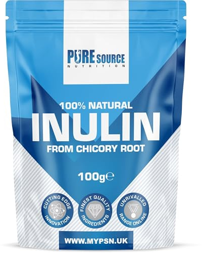 Inulin Powder High Grade Prebiotic Soluble Fibre Powder - Vegan GMO Free Made in EU from Natural Chicory Root Fructo OligoSaccharide FOC by Pure Source Nutrition (100g)
