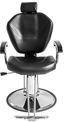 Sossiyule Friseurstuhl, 360° Neigbarer Hydraulischer Friseurstuhl Barber aus PU-Leder mit Verchromter Fußstütze für den Professionellen Salon und zu Hause, 90 x 65 x 100 cm, Schwarz