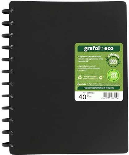 Grafoplas Carpeta de Fundas Extraibles Grafo In ECO A4, 40 Forros Polipropileno Liso Extra 70% Reciclado, Tapas Rígidas 100% Recicladas, Permite Intercalar y Sustituir Fundas Plastico Fácilmente