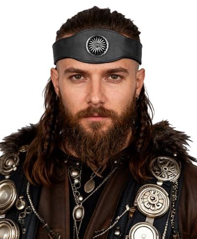 keland Wikinger Leder Stirnband Kopfschmuck Damen Herren Mittelalter Accessoire (C-Schwarz)