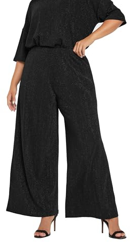 Yours Curve Metallic Stripe Wide Leg Trousers - Women's - Plus Size Curve Black