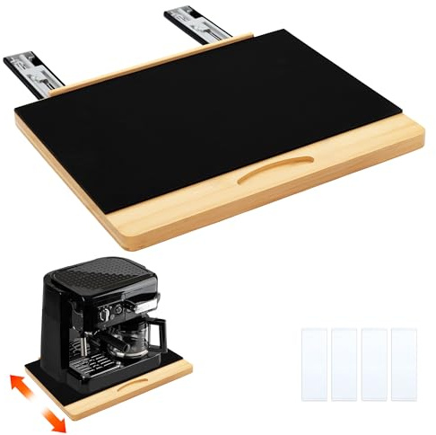 MinBoo Bamboo Appliance Slider,Sliding Tray for Coffee Maker, Kitchen Countertop Appliance Rolling Tray,Slides Easily from Under The Cabinet,Wide - Large (16 Wx13 D)