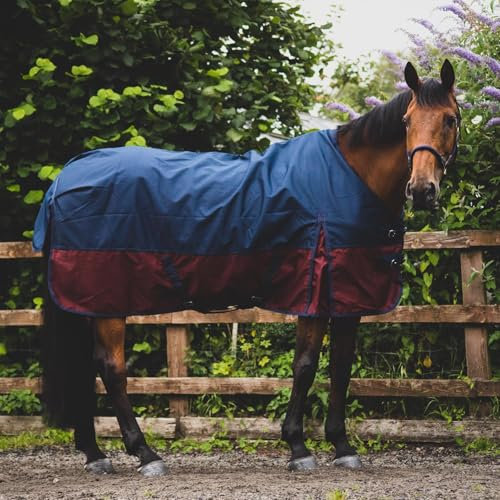 eQuitack Your Passion Is Our Mission 1200 Denier Pferdedecke Regendecke mit Fleece Lining Navy/Burgundy 135cm