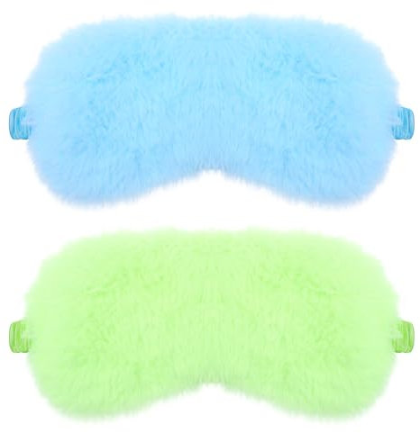 2 Stück Plüsch Augenmaske Weiche Schlaf Augenbinde Augenabdeckung Bequem Pelziges Kunstfell Schlafmaske Satin Nickerchen Nacht Augenschutz Abdeckung für Damen Und Herren Geschenk (Grün, Blau)