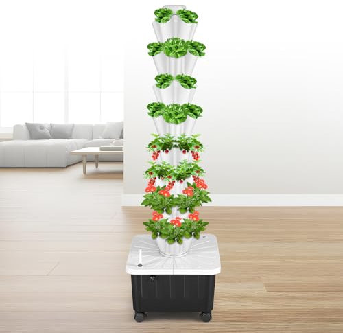 BAOSHISHAN Vertical Hydroponic Garden Tower, 40 Pods 8 Tiers Hydroponics Tower Outdoor, Vertical Hydroponic System with Water Pump for Vegetable Herb Fruit