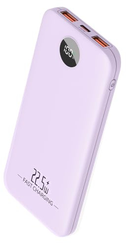Slim Power Bank, 10000mAh 22.5W Fast Charging USB C in/out Battery Pack, 3 Outputs Lightweight Portable Charger Compatible with iPhone 16 15 14,iPad,and More (Purple)