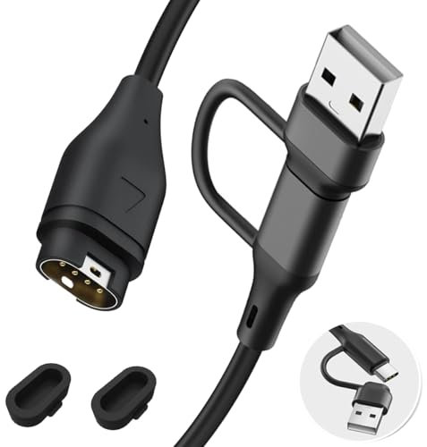 Jurqqer Cavo di ricarica multiplo 2 in 1 compatibile con Garmin Watch, cavo di ricarica rapida per USB/tipo C, con 2 tappi antipolvere
