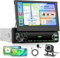 VECHTEL Autoradio 1 Din mit Drahtlos Carplay Android Auto, 7 Zoll IPS HD Manueller Flip Touchscreen Autoradio, Unterstützung Bluetooth Link Spiegeln FM 2USB/Typ-C Lenkrad-Bedienelemente Rückfahrkamera