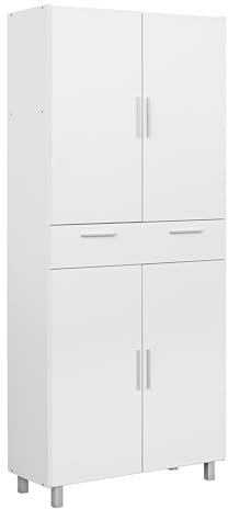 Buyqualia - Armario Auxiliar Multiusos - Blanco - 4 Puertas y 1 cajón - 188x81x35 cm