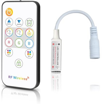 Taikuwu RF Mini RGB LED-Controller mit 13-Tasten-Fernbedienung, 5V-24V 6A Dimmer, 4-Pin für 5050/3528/5630 LED-Streifen, Automatischer Speicher