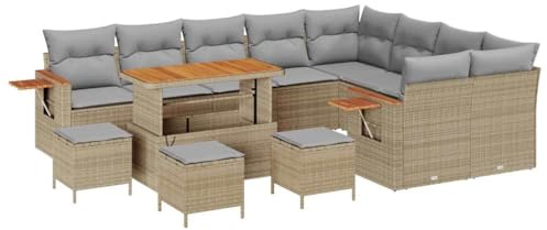 vidaXL Garten-Sofa-Set mit Kissen 13 pcs Beige Poly Rattan, Garten- und Terrassenmöbel, modernes modulares Outdoor-Sofa, wetterfestes Lounge-Set mit Stauraum für Bequeme Sommermomente.
