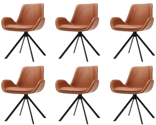 ZTGL Chaise Pivotante Salle à Manger à 360° avec Accoudoirs, Lot de 1/2/4/6 Chaise de Cuisine en Cuir PU, Pieds en Métal, Chaises Fauteuil Rembourrées, pour Cuisine, Salon, Bureau Brown, 6Pcs