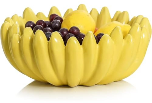 Banana - Shaped Ceramic Fruit Bowl, Yellow Decorative Fruit Basket for Kitchen Counter & Home Decor