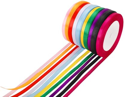 CSrose Satinband,10 Farben 6mm x 22m, Geschenkband, ideal für Geschenkverpackungen, Dekorationen,Hochzeitsdekoration, Bänder zum Bastel,10 Farben (Rot Rosa Lila Himmelblau Gelb.)(6mm*22m)
