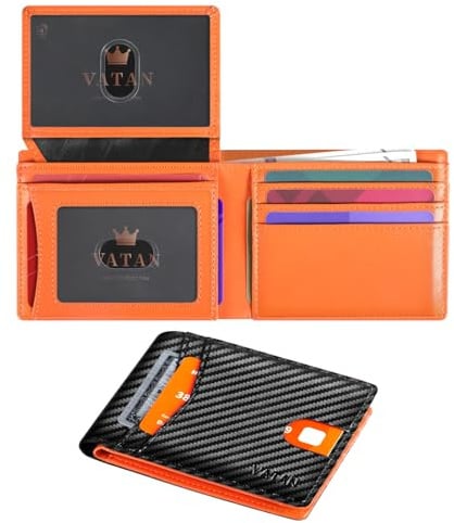 VATAN Herren Geldbörse Leder Portemonnaie RFID Schutz | Dünne Brieftasche mit ID Fenster und Kassenschlitz, Leder Bifold-Geldbörse, 15 Kartenfächer, Geschenkbox