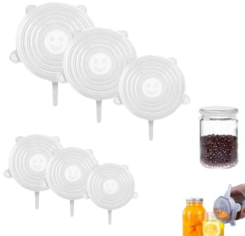6 Pcs Silicone Stretch Lids, Elastic Reusable Stretch Lids, Thicker Multi-Size Food Covers to Keecp Food Fresh, for Dishwasher and Refrigerator and Other Containers 6 Sizes (White)