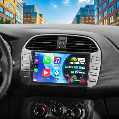 Android 15, 6G+128G 8-Kern CAMECHO Autoradio für FIAT Bravo 2008-2013 Carplay Android Auto, 9 Zoll Bildschirm 2Din mit Bluetooth GPS Navi WiFi FM/RDS HiFi EQ DSP SWC Rückfahrkamera&MIC