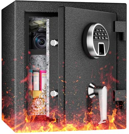 WASJOYE Biometrischer Feuerfester Tresor, Fingerabdruck Möbeltresore mit Digitale Tastatur und Typ-C-Aufladung, Safe Wasserdicht für Dokumente & Bargeld, Tresor für Zuhause, Hotel, Büro, 45L