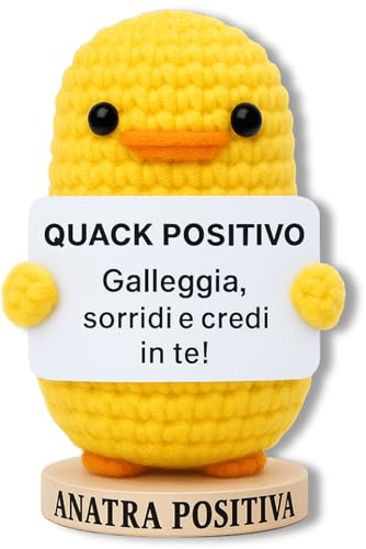 Anatra Positiva – Regalo Originale e Divertente per Donna o Uomo, Idea Regalo Compleanno Amica o Collega, Peluche Motivazionale Portafortuna Antistress Ufficio “Quack Positivo” (Papero Per Sempre)
