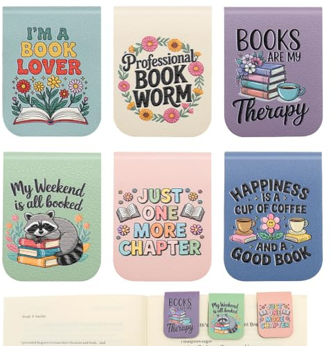 WALLFID Magnetische Lesezeichen 6er Set, Inspirierende & Lese-Motive, PU Leder Magnet-Lesezeichen als Seitenmarker für Bücher, personalisierte Lesezeichen, Geschenke für Leseratten (lesen)