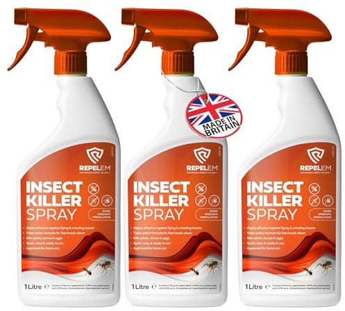 REPELEM Insect Killer Spray - Professional Strength Flying & Crawling Insect Treatment For The Home, Effectively Targets Flies, Ants, Spiders, Woodlice, Silverfish, Ticks, Wasps & Dust Mites, Large 3L