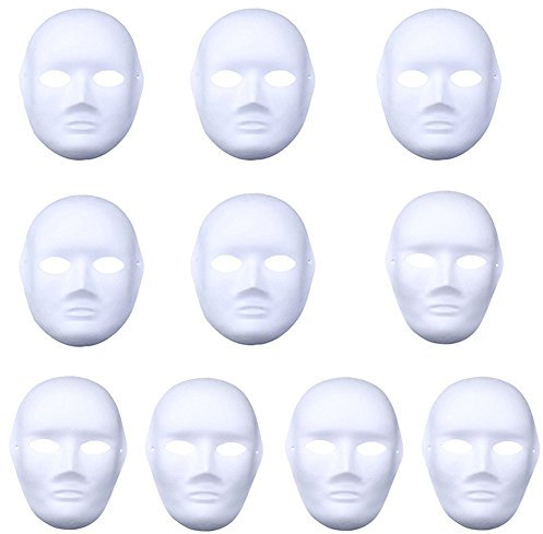 meioro DIY Livre Blanc Masques Pulpe Blanc Masque Peint À La Main Personnalité Créative Conception Libre (5 hommes + 5 femmes)