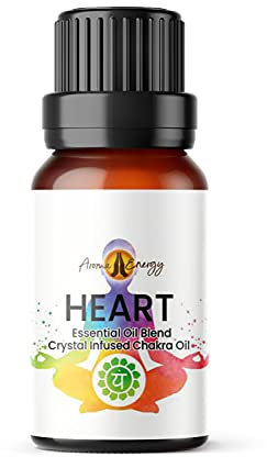 Heart Chakra Essential Oil Blend with Rose Quartz Crystal Chips, 10ml – Rose, Orange & Sandalwood - Aromatherapy Diffuser, Burner, Yoga, Meditation, Bracelets, Kundalini