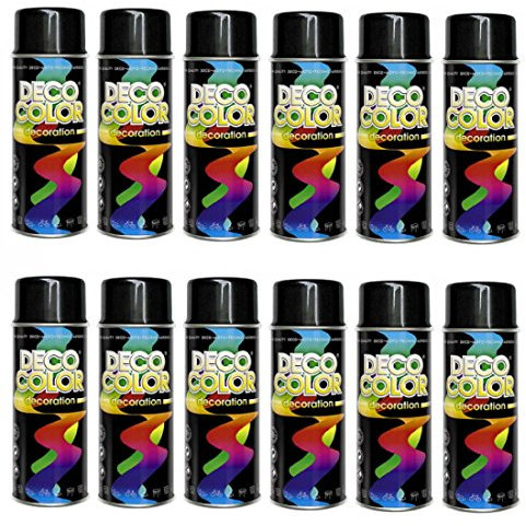 Deco Color 12er Sparpack (1 Karton) Lackspray glänzend 400ml schwarz glanz RAL 9005