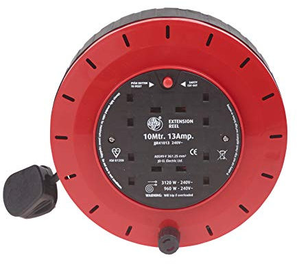 Schneider Electric Thorsman - 4 Socket Extension Lead Reel, 10m, 13A, 240V, with Safety Cut Out Switch, Casette Reel, JJR41013