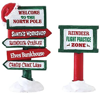 LEMAX Set bestehend aus zwei „Nordpol-Schildern“ aus Polyresin, H6,4 cm