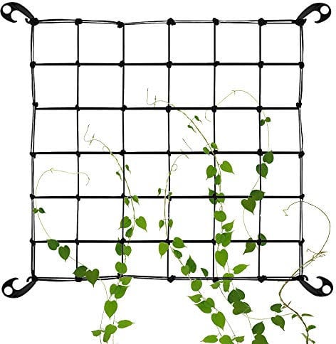 GOLRISEN Ranknetz 90cm*90cm Pflanzennetz Rankhilfen Rankhilfe Rankgitter Netz Pflanzennetz Schutz Schwarz Gartennetz Kletterpflanzen Garten Pflanzennetz mit 4 Haken für Blume Gurken Tomaten Pflanzen