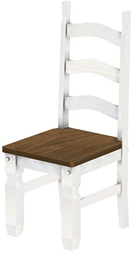 Holzstuhl Mexiko Nussbaum Weiss - Esszimmerstuhl Klassik Pinie Massivholz Echtholz - Variante & Farbe wählbar - Stuhl Holz Wohnzimmerstuhl Lehnenstuhl Lehne Küchenstuhl Brasilmöbel