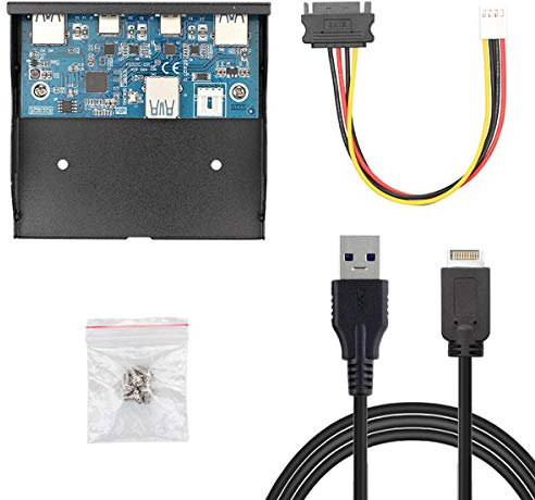 JSER USB-C & USB 3.0 HUB 4 Ports Front Panel Motherboard Cable for 3.5 Floppy Bay