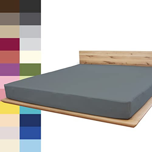 JONA SLEEP® Spann-Bettlaken (180-200 x 200 cm) Premium Spannbettlaken - 220gm² - hält über 150 Wäschen Stand | ÖKO-TEX 100 (Anthrazit)