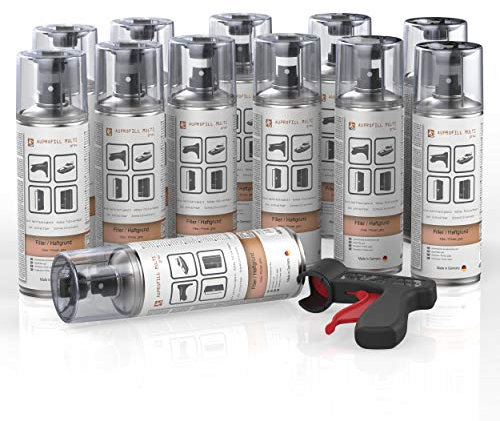 AUPROTEC Haftgrund Füller AUPROFILL MULTI Filler Grundierung für Autolack Primer Spray grau 12x 400ml + 1x Original Pistolengriff