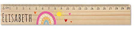 LOOXIS Personalisiertes Lineal für Kinder mit Namen & Motiv bedruckt – 20 cm, Zedern-Holz – Geschenkidee für Jungen und Mädchen, Einschulung, Schultüte, Geburtstag – Regenbogen