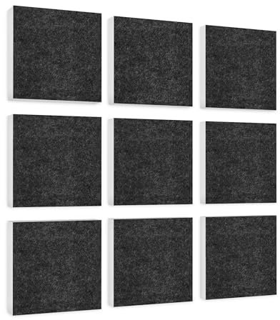 platino24 Akustikpaneele 9 Elemente Colore Quadrat 27,5 x 27,5 cm Anthrazit I Schallabsorber aus Basotect G+ mit Akustikfilz I Schalldämmung Wand & Decke I Akustikelemente Wandpaneel