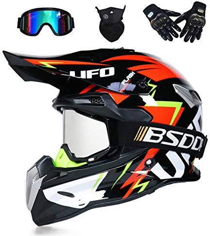 VOMI® Casque de Motocross Adulte MX Moto Scooter ATV, Casques Route Course D. O. T Certifié, avec des Gants Coupe Vent Masque Lunettes,Bronze,M