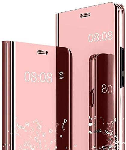 JIAFEI Hülle Kompatibel mit Oppo Reno 4Z (5G), Spiegel Handyhülle PU Leder Flip Business-Stil Case Cover, Stand Mirror Ledertasche BookStyle Schutzhülle. Roségold