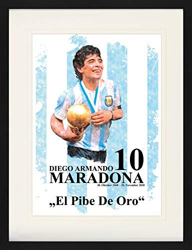 1art1 Fußball Poster Diego Armando Maradona Gerahmtes Bild Mit Edlem Passepartout | Wand-Bilder | Im Bilderrahmen 80x60 cm