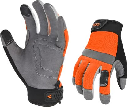 Vgo... Gants de Travail de Securité Hommes, Écran Tactile, Gants Multi Usage pour le Jardinage, l'Entrepôt，Mécaniciens Légers(SL7584/XL/Orange/1 Paire)