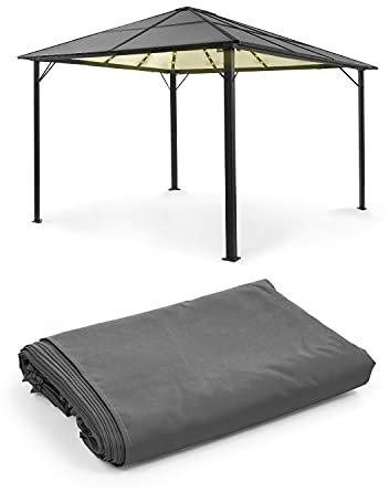 blumfeldt Pantheon Solid Sky Ambient Solar - Gazebo, Set Completo, con Pareti Laterali, Telaio: Alluminio, Tetto: Policarbonato, con Illuminazione Solare, ca. 3 x 4 m, Grigio Scuro